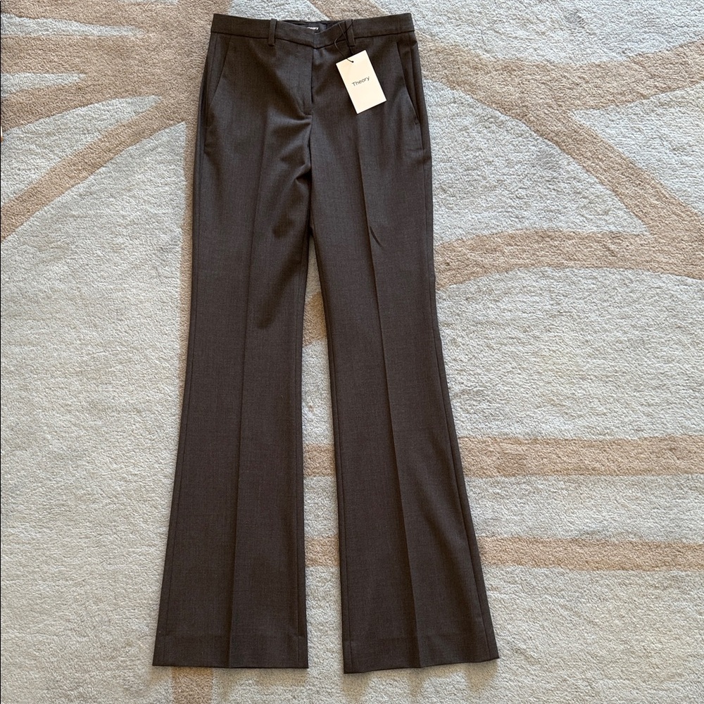 Women’s Theory Traceable Wool Demetria Charcoal Gray Tailored Flared Trousers